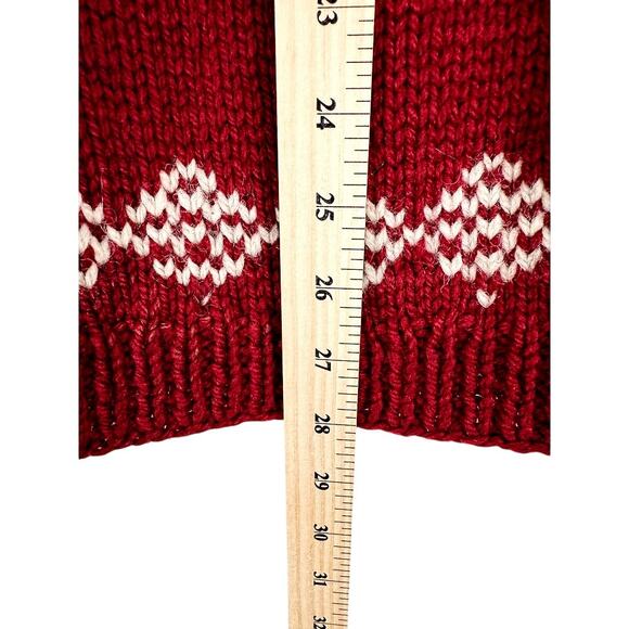 VTG Handmade Knit Wool Cardigan Womens L Red White Chunky Fair Isle Sweater - Picture 6 of 7